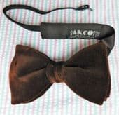Akco cotton velvet brown bow tie vintage 1970s English evening dress pre-tied